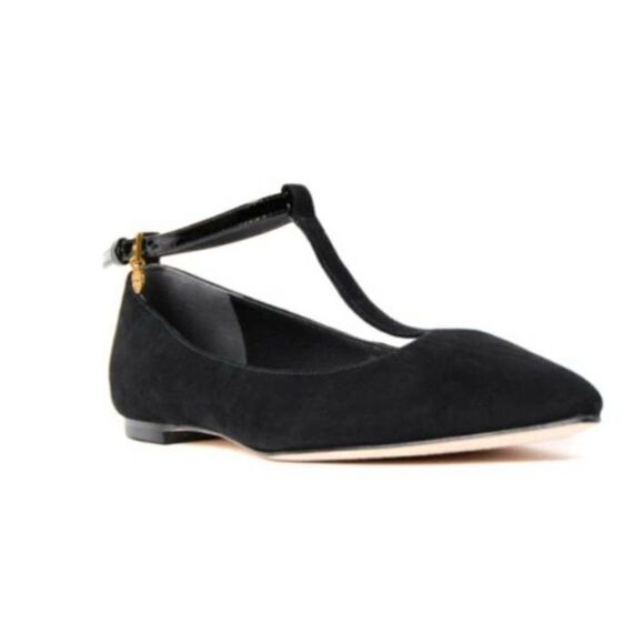 TORY BURCH Ashton black patent T-strap flat shoes sz 8 - Picture 1 of 6